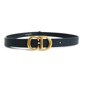Christian Dior Black Leather Thin Belt w/ Aged Gold 'CD' Buckle – Size 70
